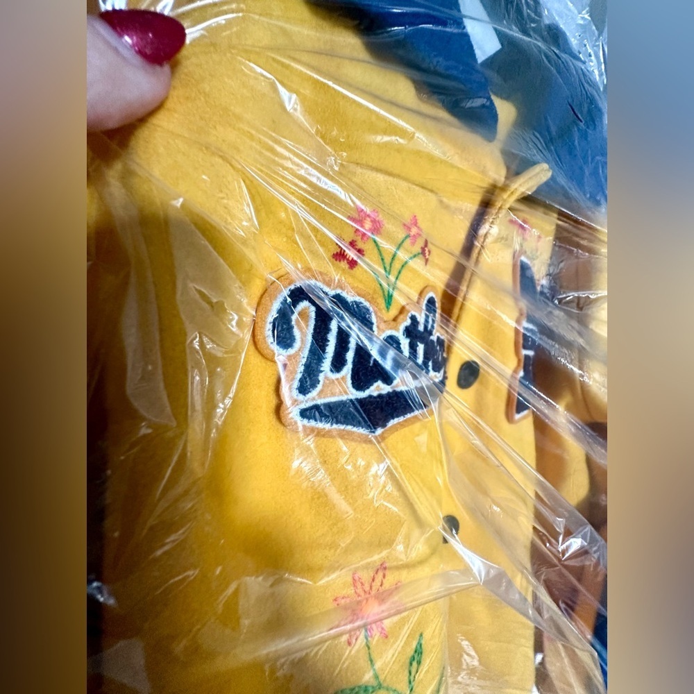 RARE MOTHER Split Hood Varsity Jacket Embroidered Yellow NWT In Orig. Packaging - Picture 7 of 16